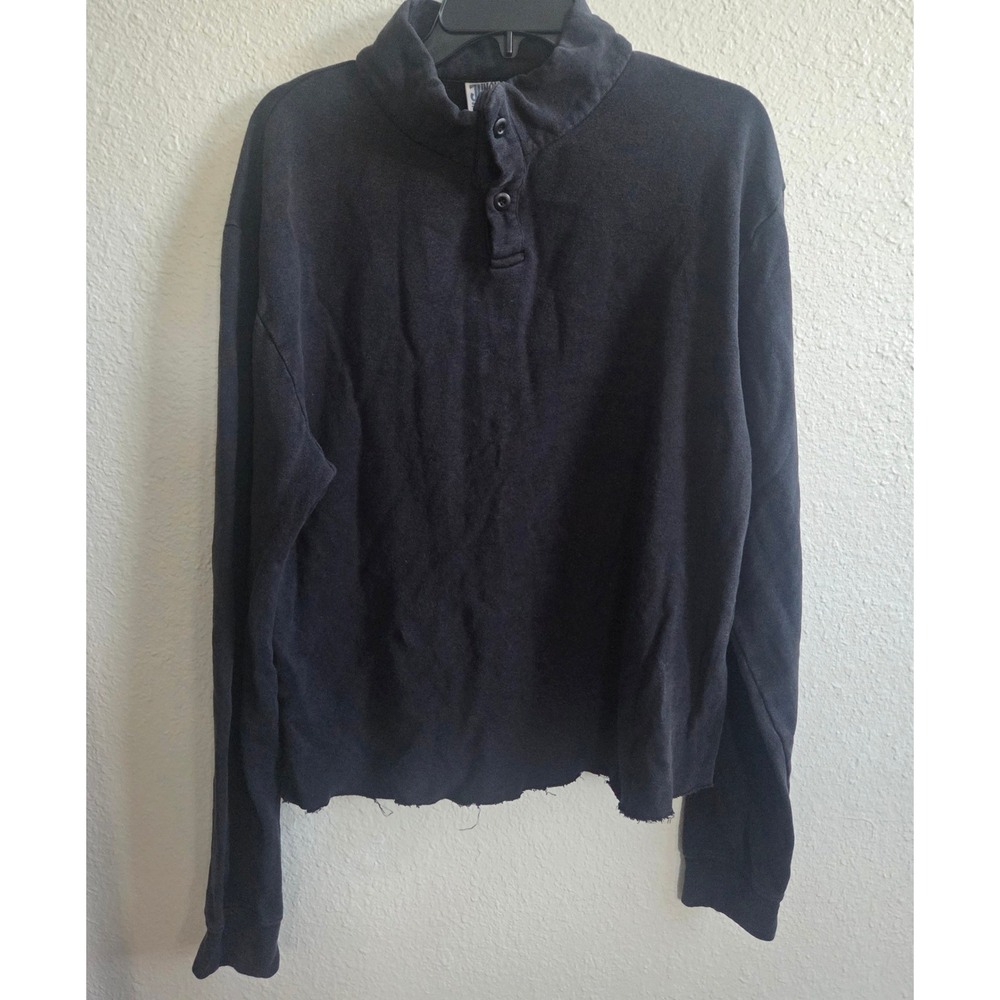 Jungmaven Henley Sweatshirt Mens Size L Black Gorpcore Raw Hem Sustainable